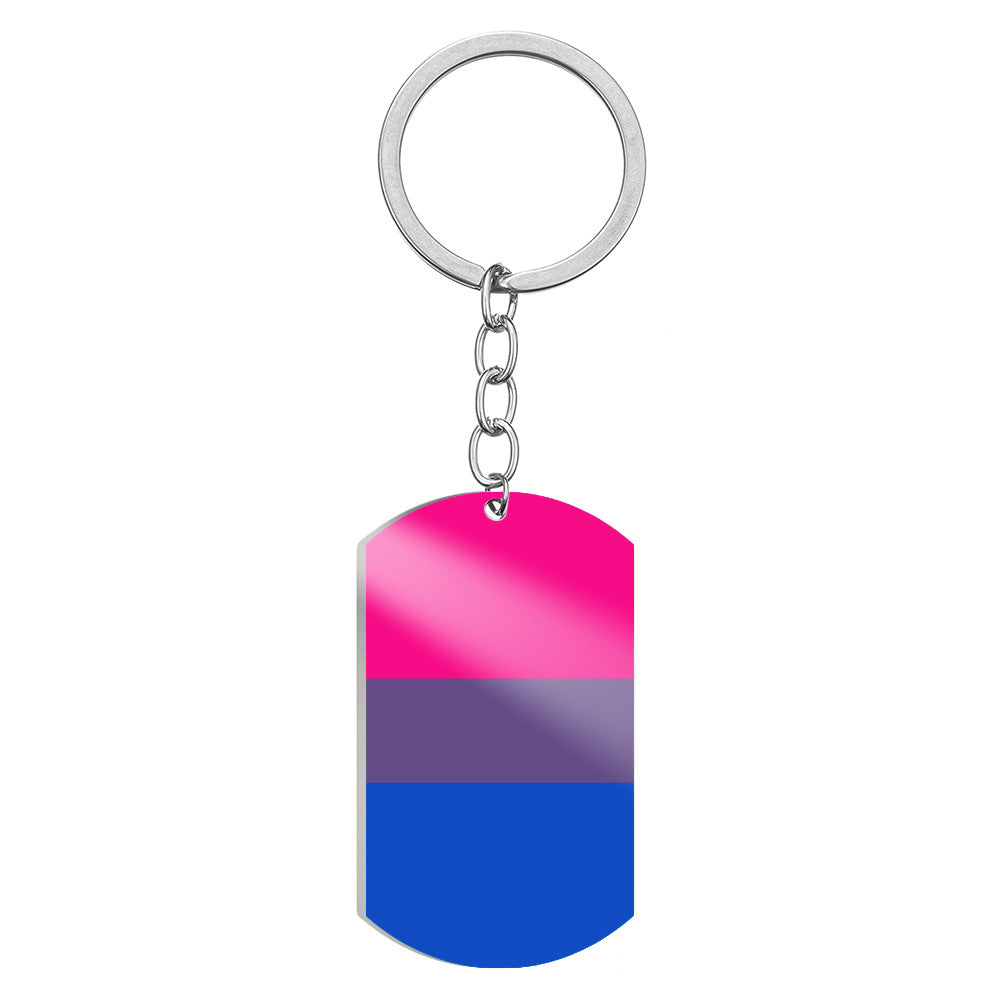 Wholesale 6-color Alphabet Color Printing Titanium Steel Rainbow Flag Stainless Steel Army Plate Keychains